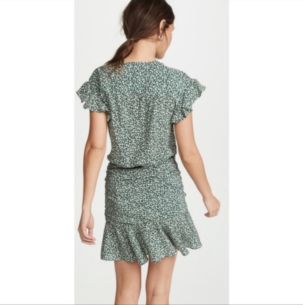 $550 Veronica Beard Marla Forest Green Ruched Silk Dress Size 4 - Picture 5 of 13